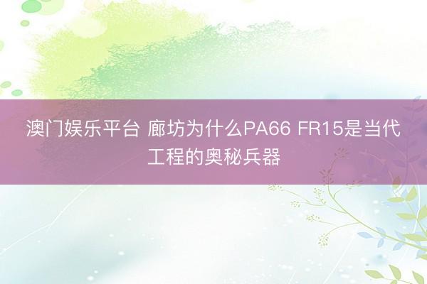 澳门娱乐平台 廊坊为什么PA66 FR15是当代工程的奥秘兵器