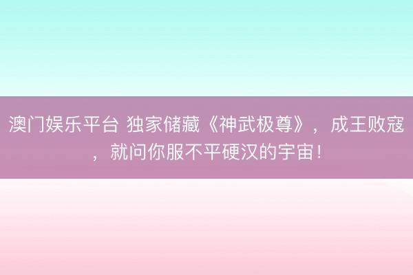 澳门娱乐平台 独家储藏《神武极尊》，成王败寇，就问你服不平硬汉的宇宙！