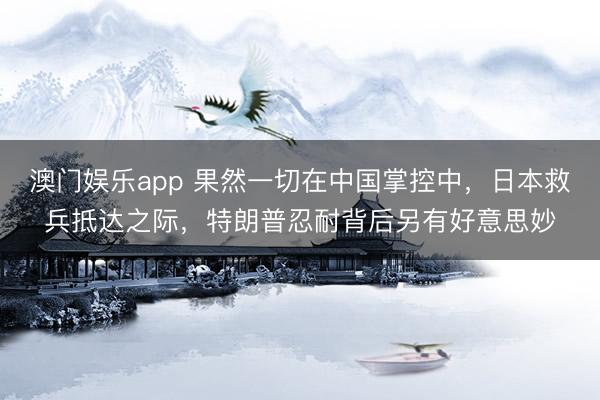 澳门娱乐app 果然一切在中国掌控中，日本救兵抵达之际，特朗普忍耐背后另有好意思妙