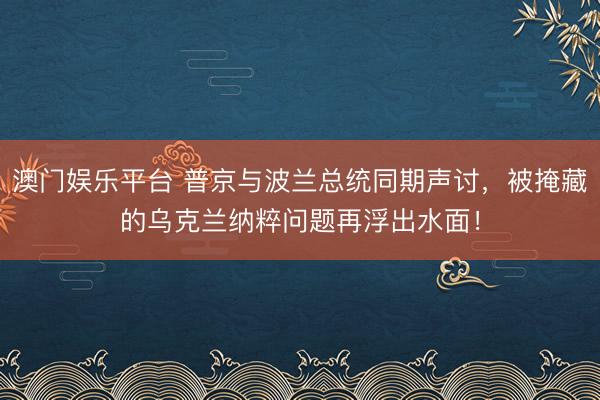 澳门娱乐平台 普京与波兰总统同期声讨，被掩藏的乌克兰纳粹问题再浮出水面！