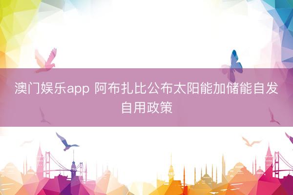 澳门娱乐app 阿布扎比公布太阳能加储能自发自用政策