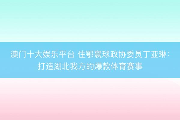 澳门十大娱乐平台 住鄂寰球政协委员丁亚琳：打造湖北我方的爆款体育赛事