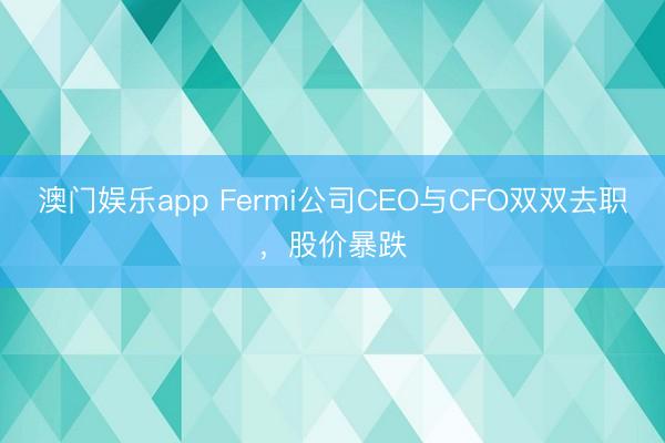 澳门娱乐app Fermi公司CEO与CFO双双去职，股价暴跌