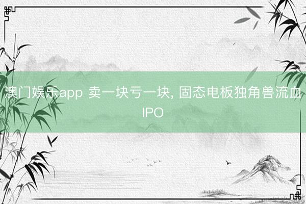 澳门娱乐app 卖一块亏一块， 固态电板独角兽流血IPO