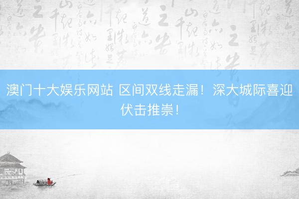澳门十大娱乐网站 区间双线走漏！深大城际喜迎伏击推崇！
